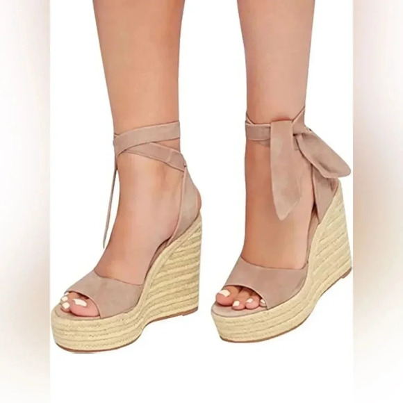 Seraih Womens Lace up Espadrilles Platform Wedges Heels Tie Ankle Shoe Size 8.5 - Picture 2 of 12